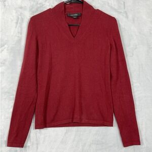 Fifth Avenue Red V-Neck 100% Cashmere Sweater Womens M (fits like S) Christmas
